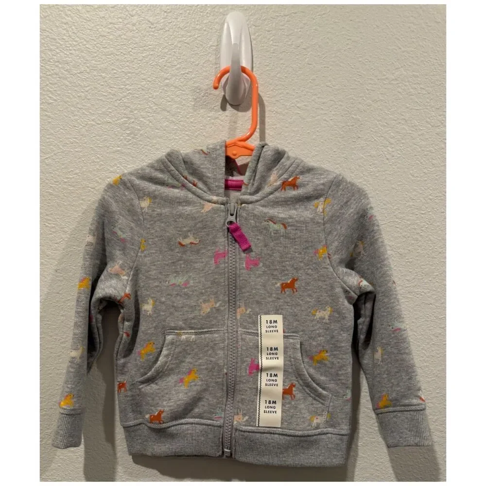 CAT & JACK Gray and Pink Zipper Hoodie Sweatshirt